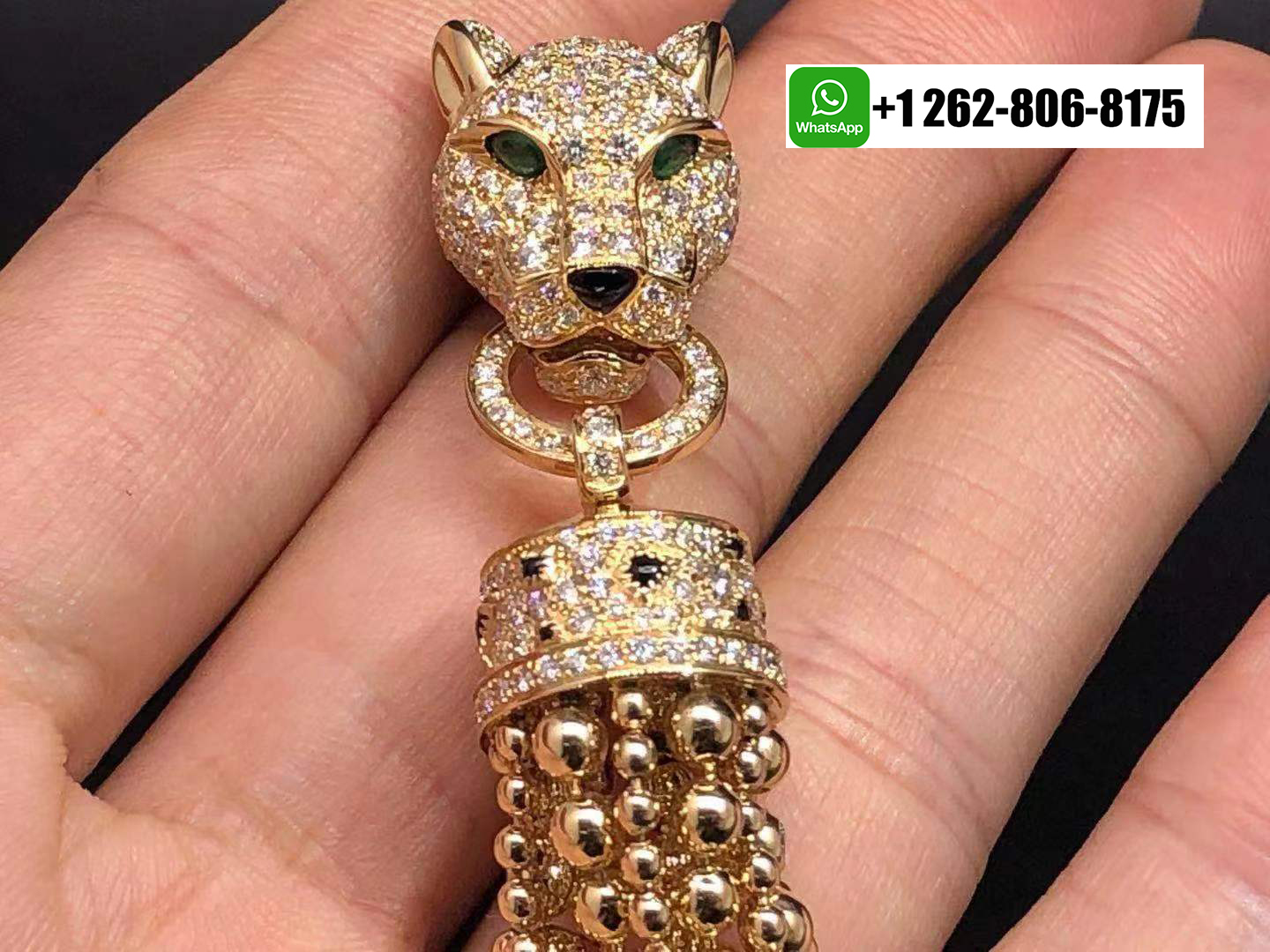 Cartier 18k Yellow Gold Panthere de Cartier Tassels Necklace Pave Diamonds, Onyx, Emeralds