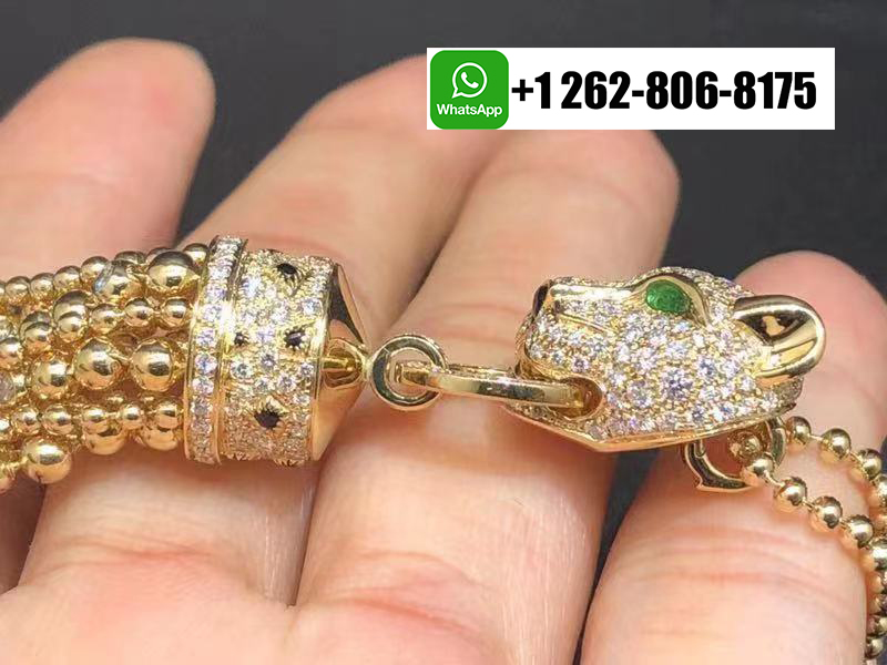 Cartier 18k Yellow Gold Panthere de Cartier Tassels Necklace Pave Diamonds, Onyx, Emeralds