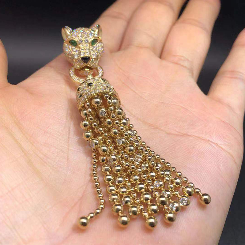 Cartier 18k Yellow Gold Panthere de Cartier Tassels Necklace Pave Diamonds, Onyx, Emeralds