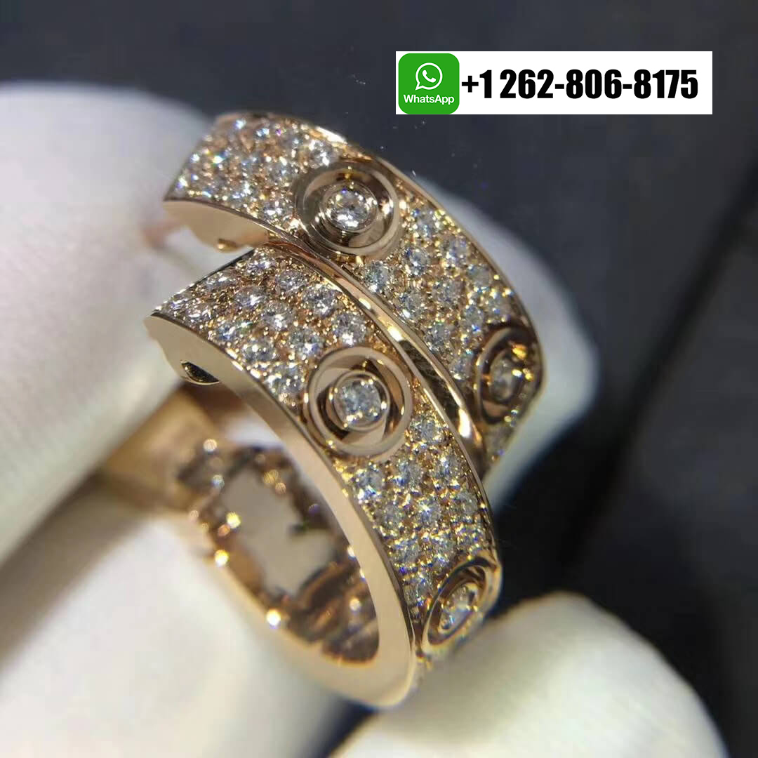 Cartier Full Pave Diamond LOVE Hoop Earrings in 18k Rose Gold