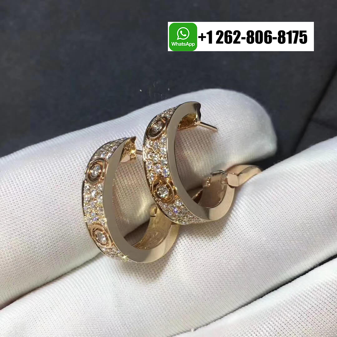 Cartier Full Pave Diamond LOVE Hoop Earrings in 18k Rose Gold