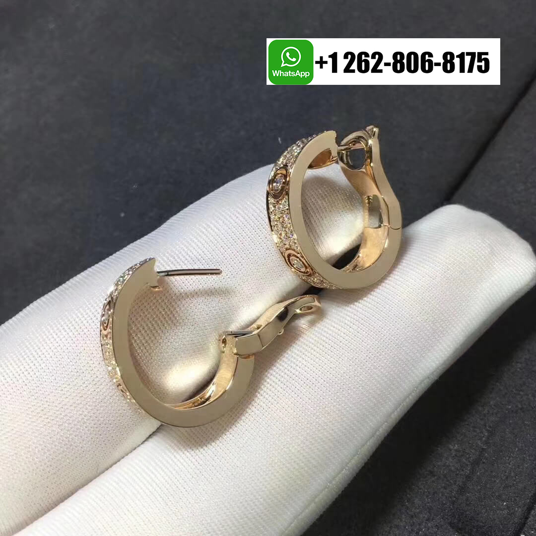 Cartier Full Pave Diamond LOVE Hoop Earrings in 18k Rose Gold
