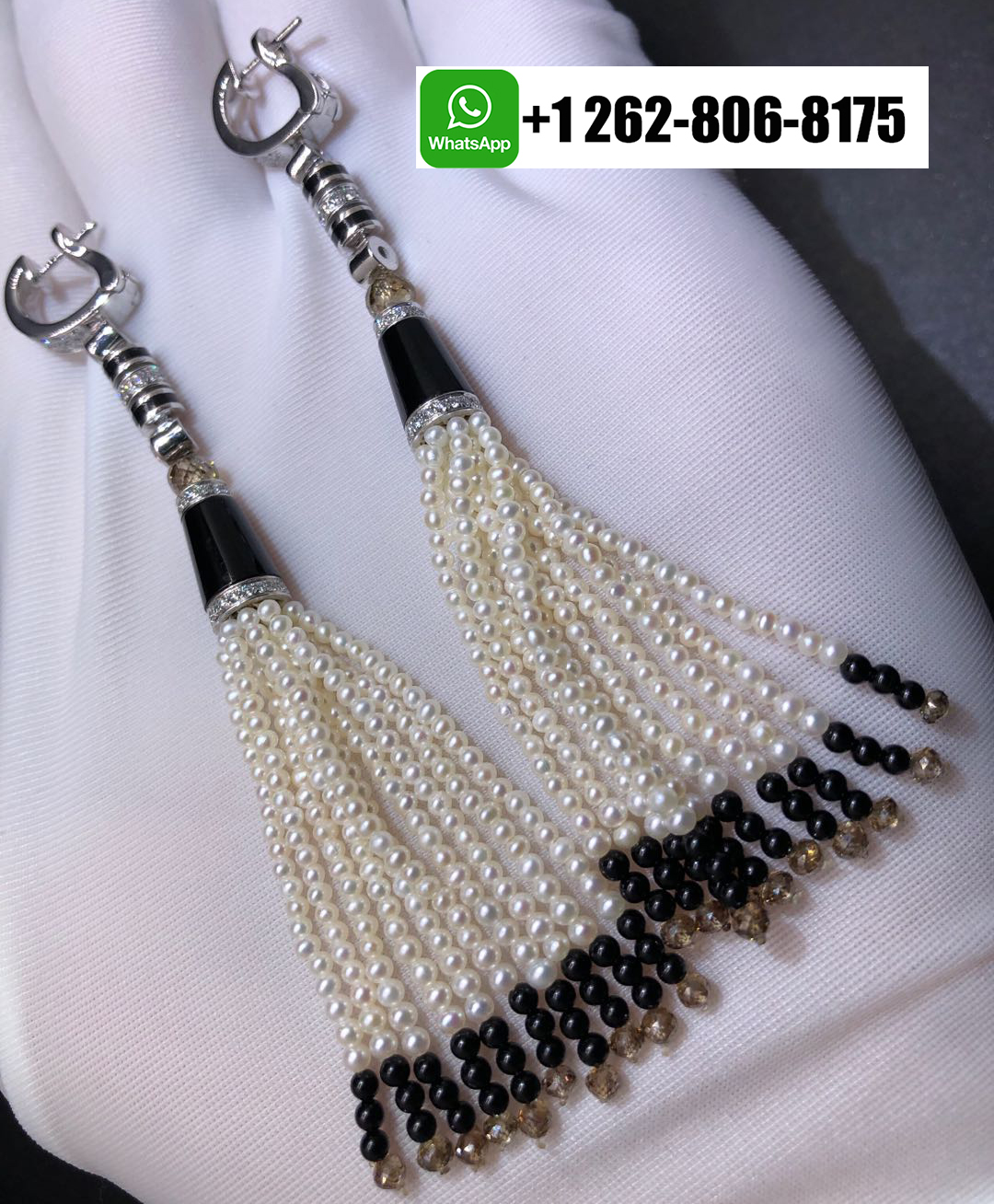 Cartier Geometry and Contrast Pearls, Onyx, Diamonds Platinum High Jewelry Earrings