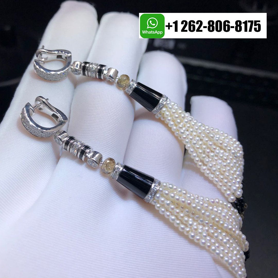 Cartier Geometry and Contrast Pearls, Onyx, Diamonds Platinum High Jewelry Earrings