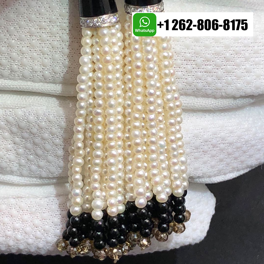 Cartier Geometry and Contrast Pearls, Onyx, Diamonds Platinum High Jewelry Earrings