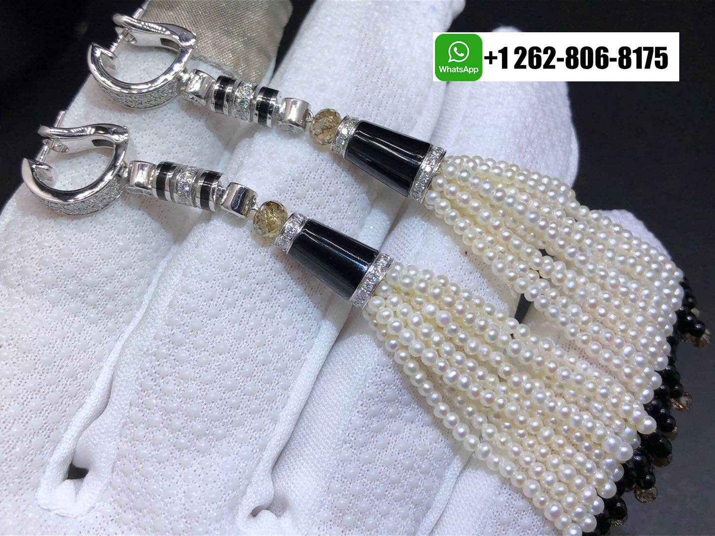 Cartier Geometry and Contrast Pearls, Onyx, Diamonds Platinum High Jewelry Earrings