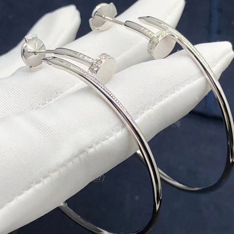 Cartier Juste un Clou Diamonds 18k White Gold Nail Large Hoop Earrings