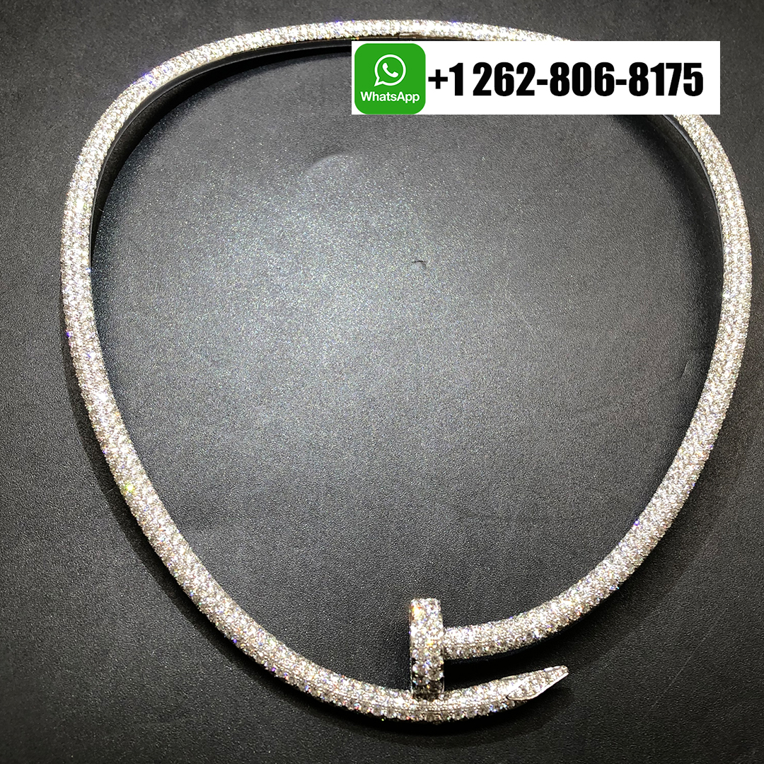 Cartier Juste un Clou Torque Necklace Extra-Large Model 18k White Gold Full Diamond Paved H7000221