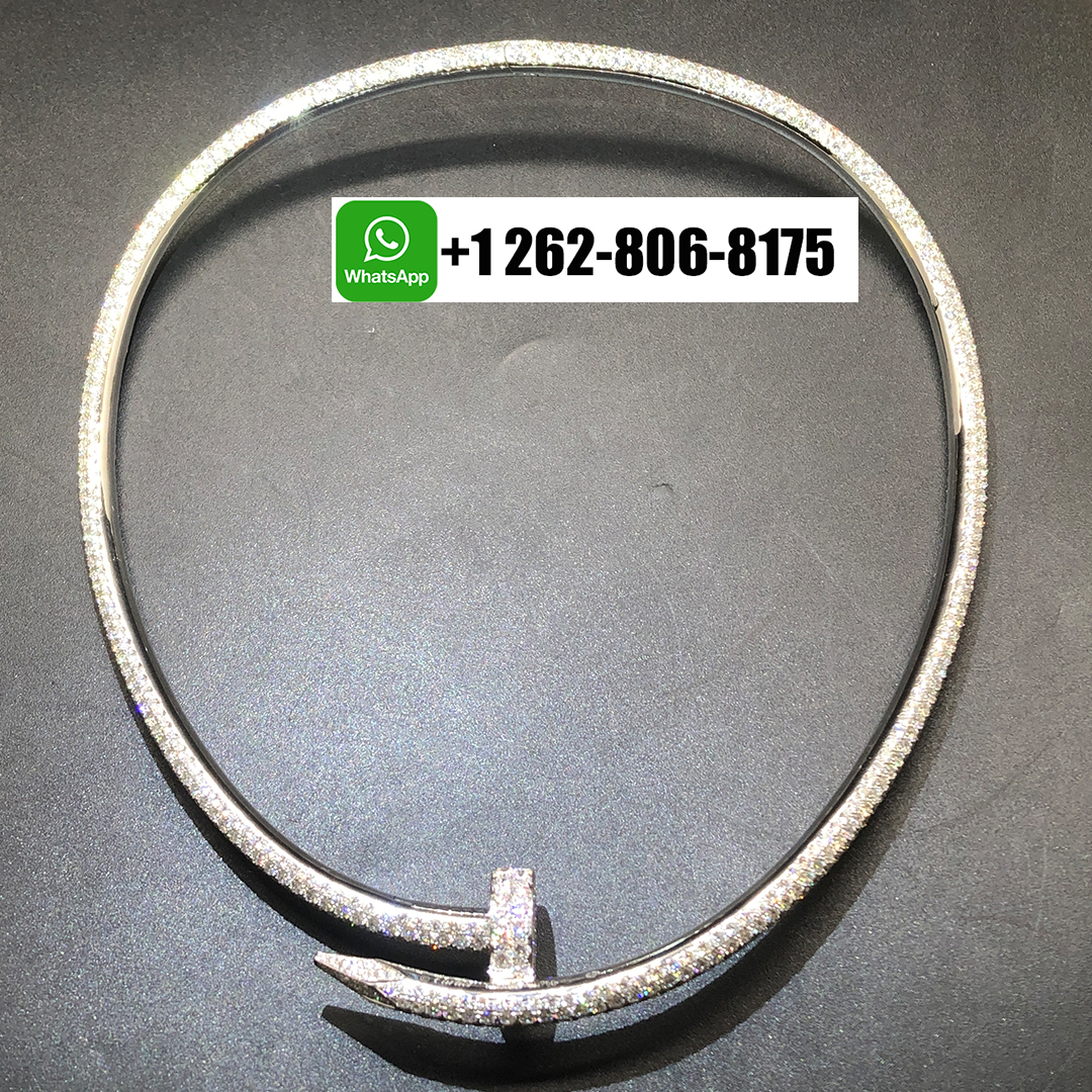Cartier Juste un Clou Torque Necklace Extra-Large Model 18k White Gold Full Diamond Paved H7000221