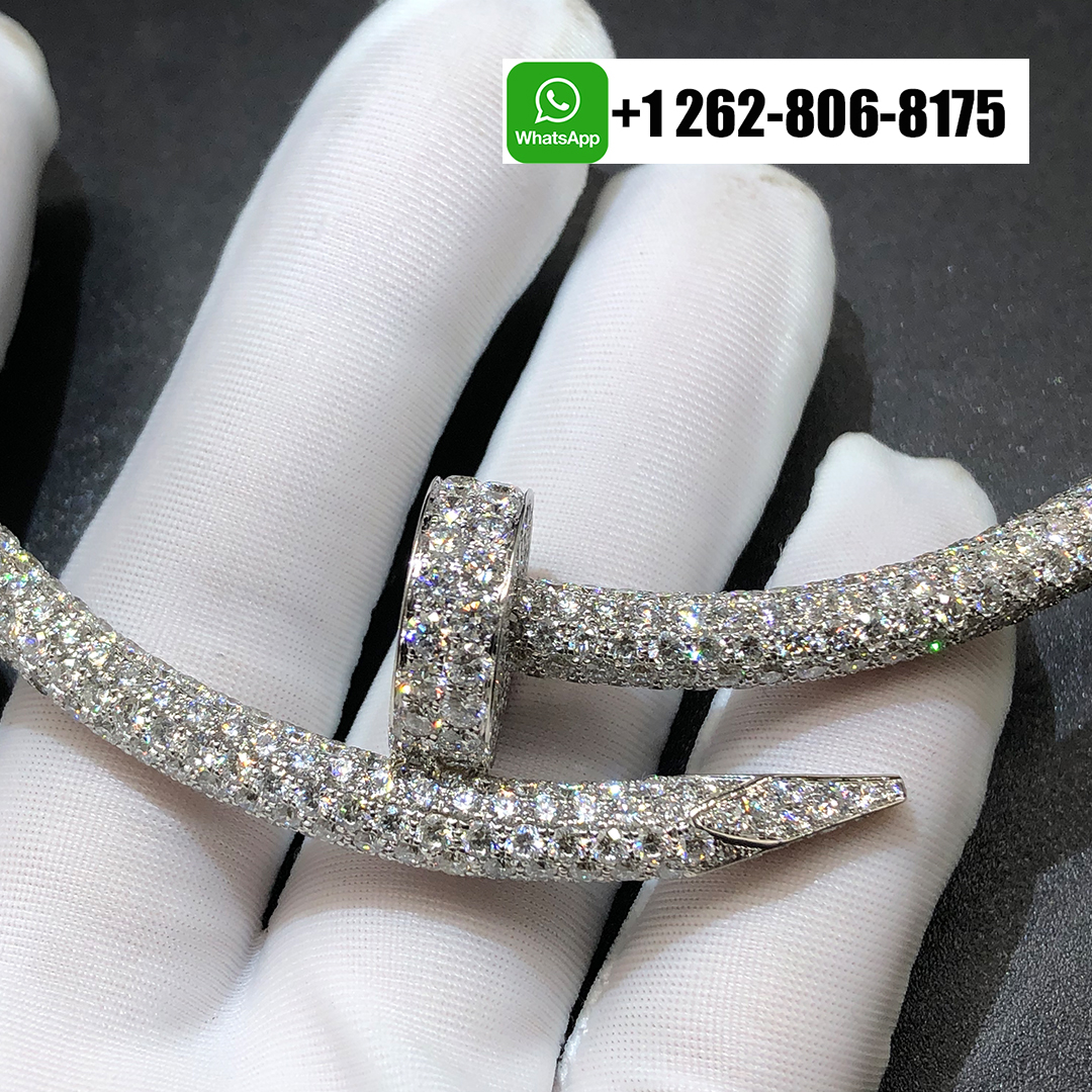 Cartier Juste un Clou Torque Necklace Extra-Large Model 18k White Gold Full Diamond Paved H7000221