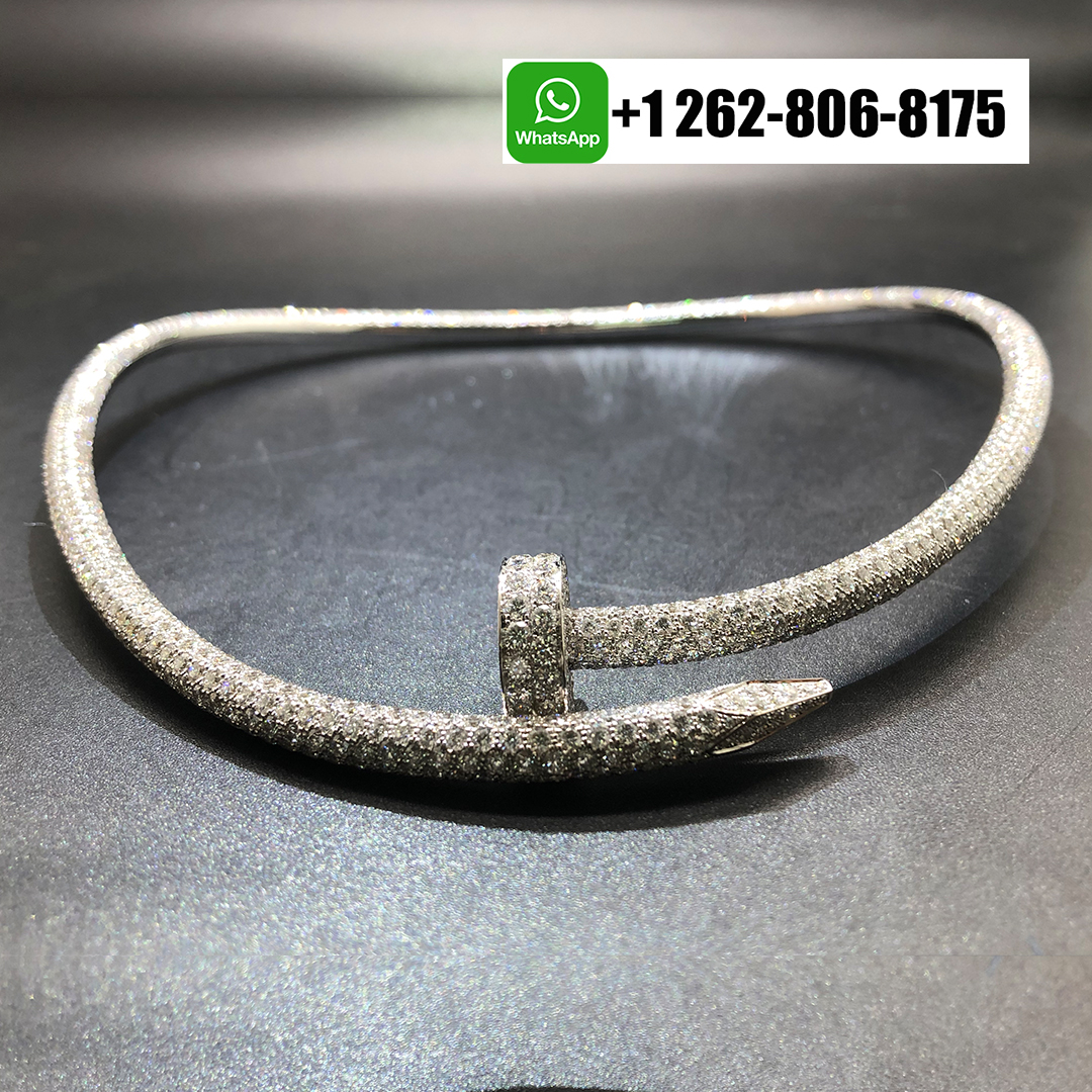 Cartier Juste un Clou Torque Necklace Extra-Large Model 18k White Gold Full Diamond Paved H7000221