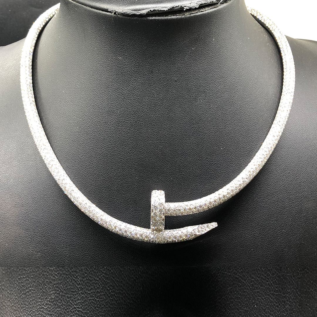 Cartier Juste un Clou Torque Necklace Extra-Large Model 18k White Gold Full Diamond Paved H7000221