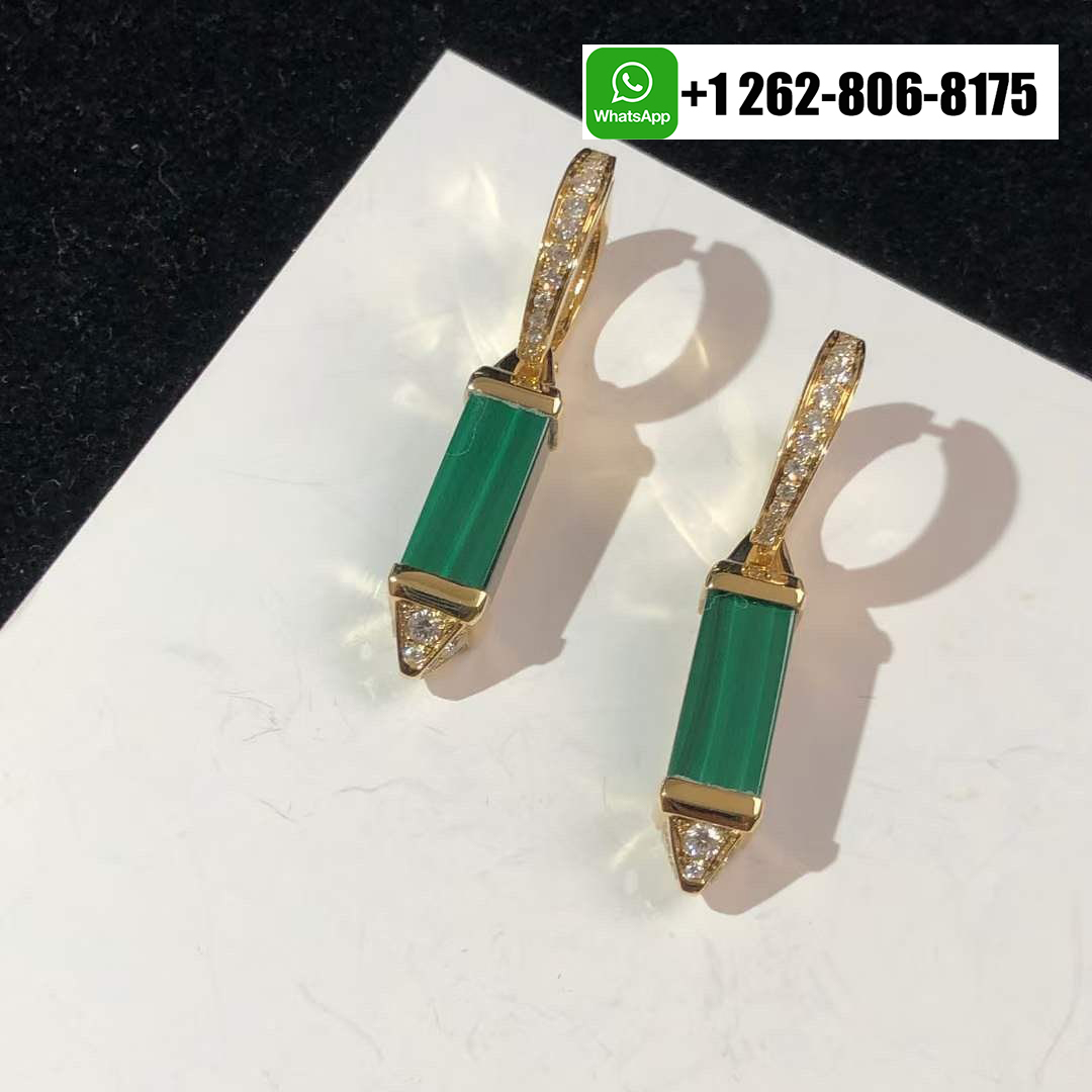 Cartier Les Berlingots de Cartier Sleeper Diamonds & Malachite Drop Earrings 18k Yellow Gold B8301505