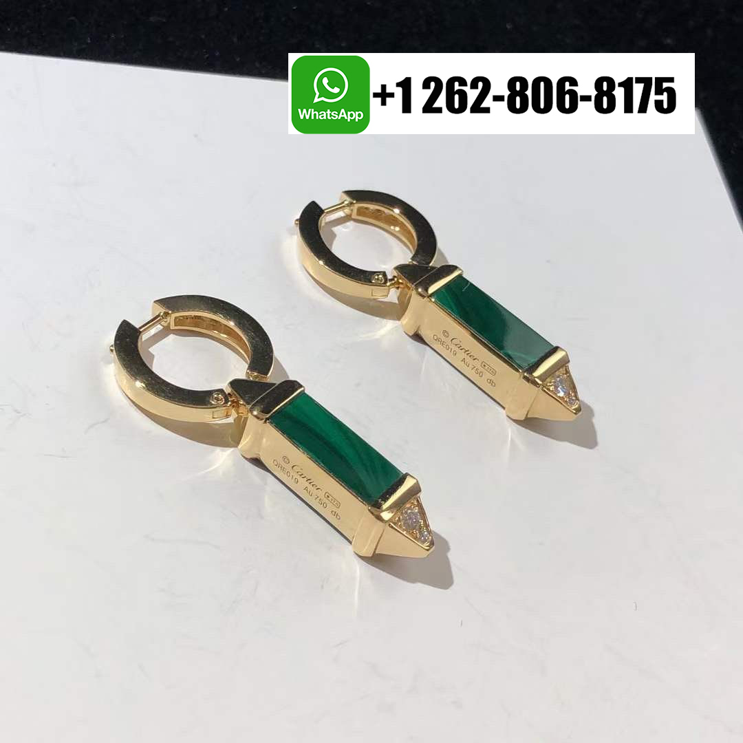 Cartier Les Berlingots de Cartier Sleeper Diamonds & Malachite Drop Earrings 18k Yellow Gold B8301505