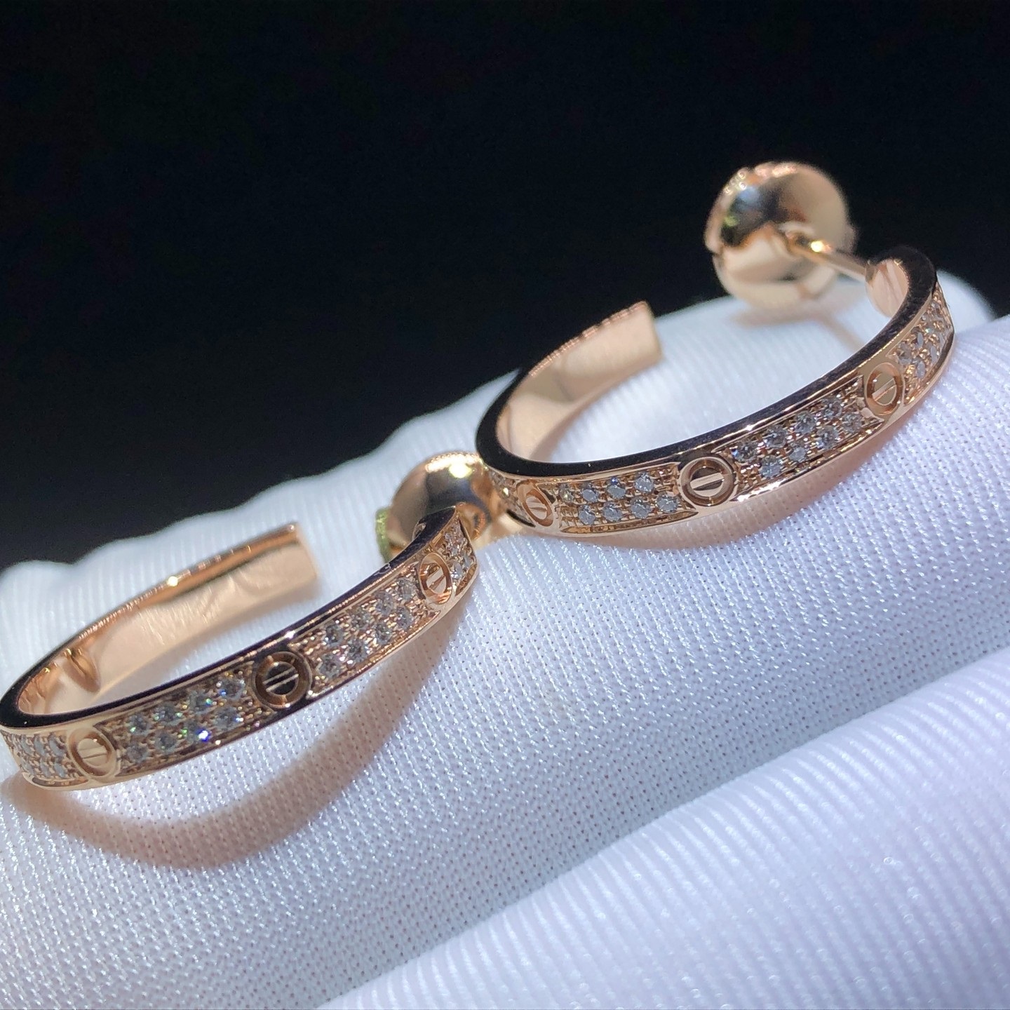 Cartier Love Diamond Paved Medium Hoop Earrings 18k Rose Gold N8515192