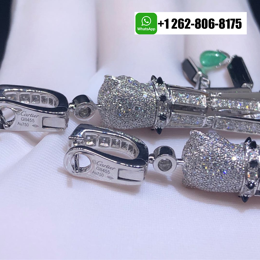 Panthère de Cartier Pave Diamonds High Jewelry Tassels Earrings in 18k White Gold with Emeralds and Onyx HP800976