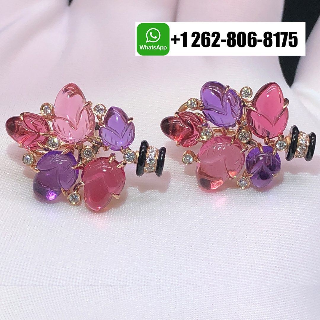 Cartier Pierrs Gravees Engraved Gems Tutti Frutti 18k Rose Gold High Jewelry Earrings H8000262