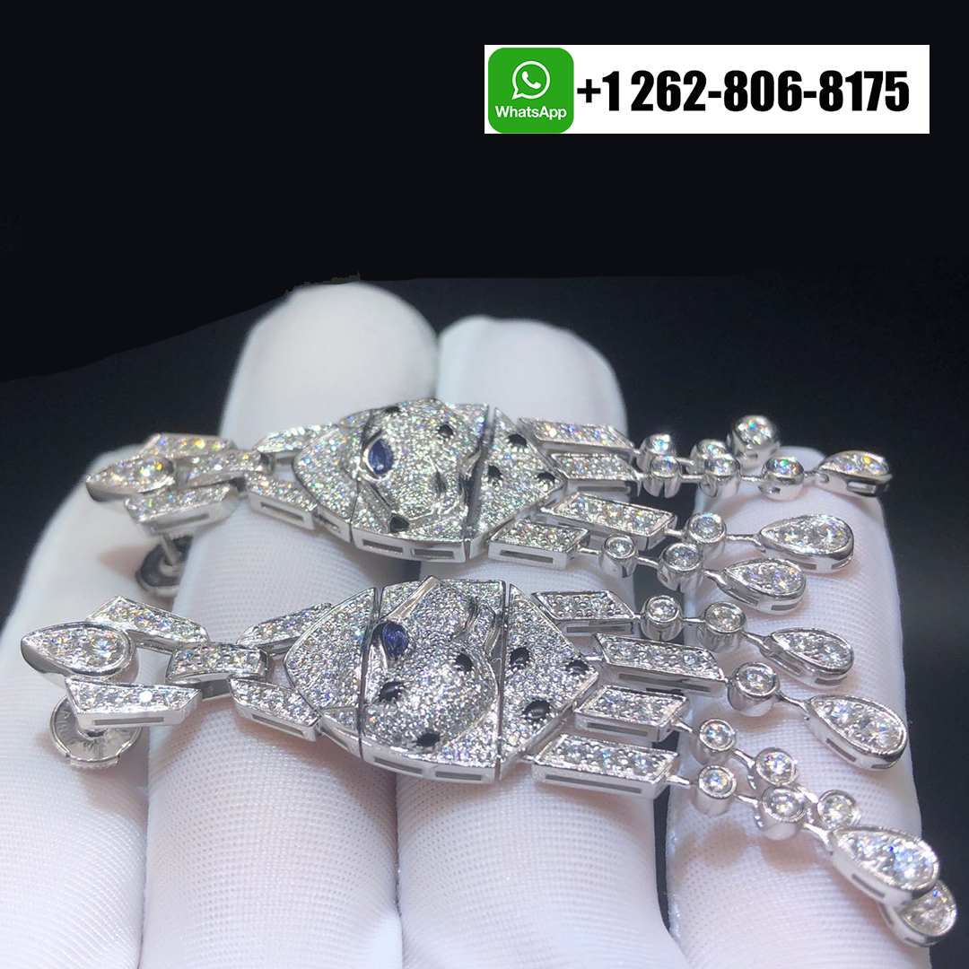Cartier Platinum Panthère de Cartier Sapphire Emeralds Pave Diamonds High Jewelry Tassels Earrings