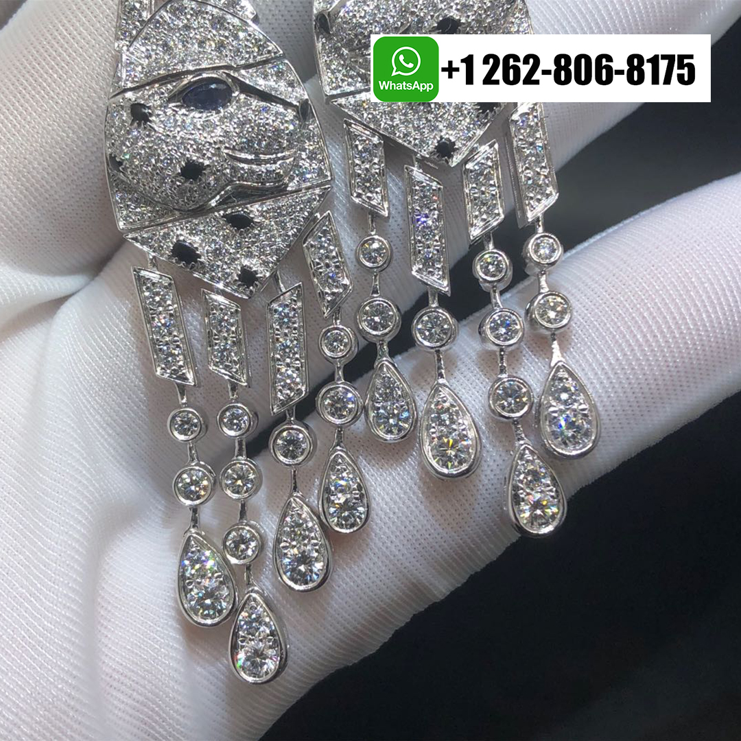 Cartier Platinum Panthère de Cartier Sapphire Emeralds Pave Diamonds High Jewelry Tassels Earrings