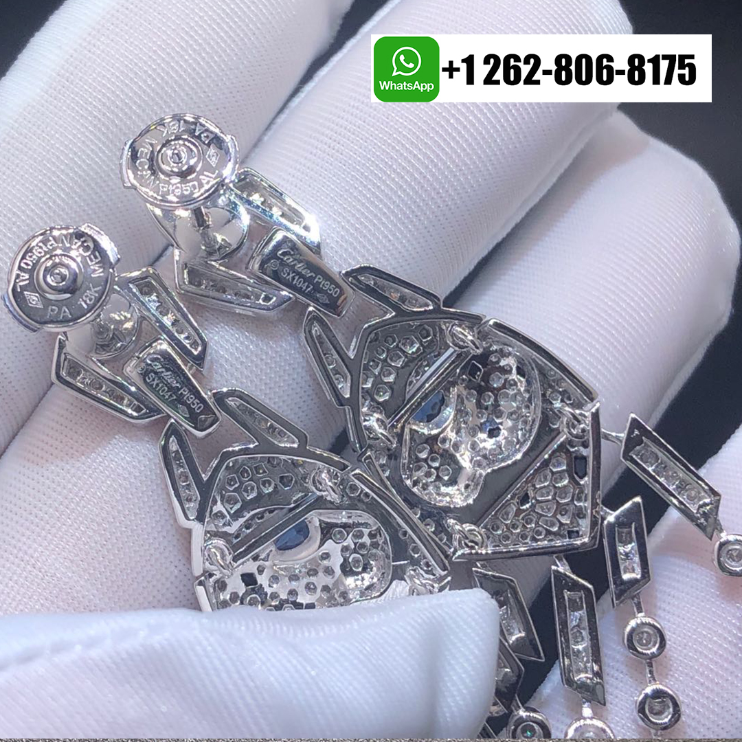 Cartier Platinum Panthère de Cartier Sapphire Emeralds Pave Diamonds High Jewelry Tassels Earrings