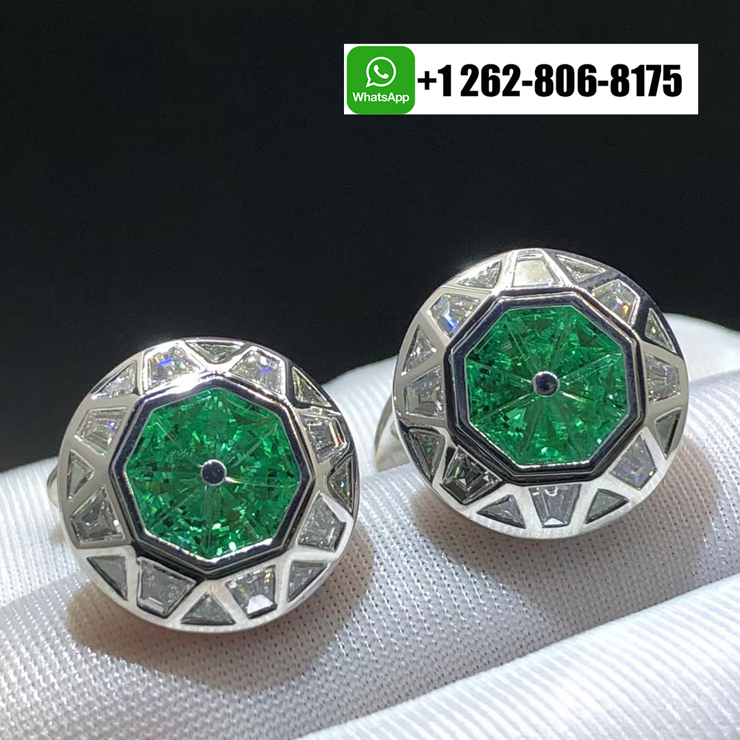 Graff Faceted Diamonds and Emeralds Men’s Cufflinks 18k White Gold