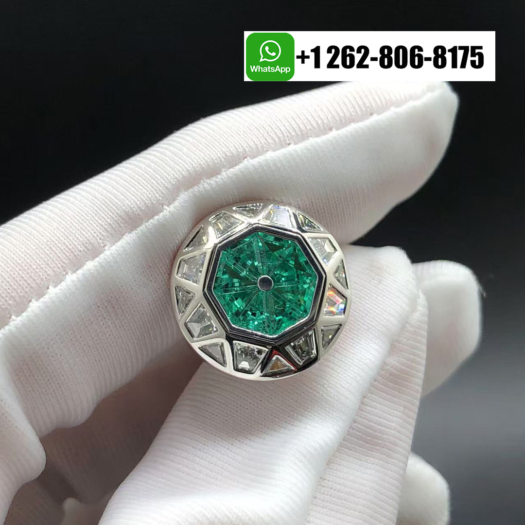 Graff Faceted Diamonds and Emeralds Men’s Cufflinks 18k White Gold