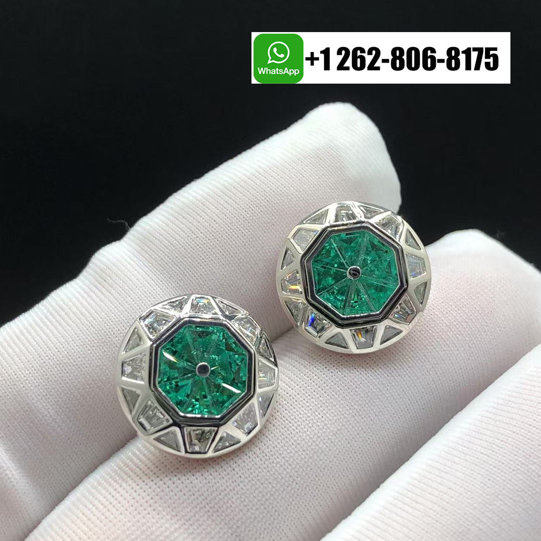Graff Faceted Diamonds and Emeralds Men’s Cufflinks 18k White Gold