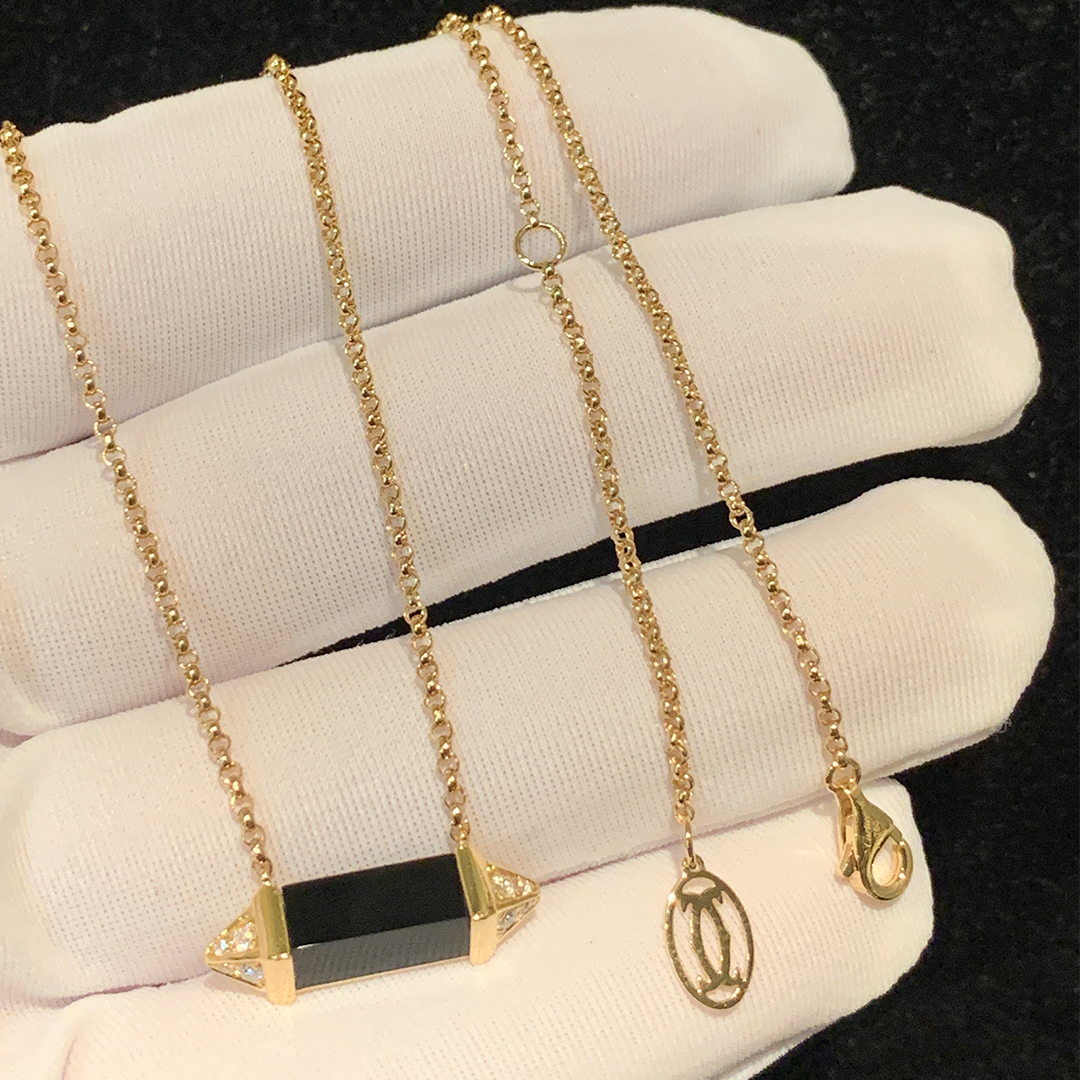 Les Berlingots de Cartier Medium Necklace 18K Yellow Gold Diamond Black Onyx B7224787