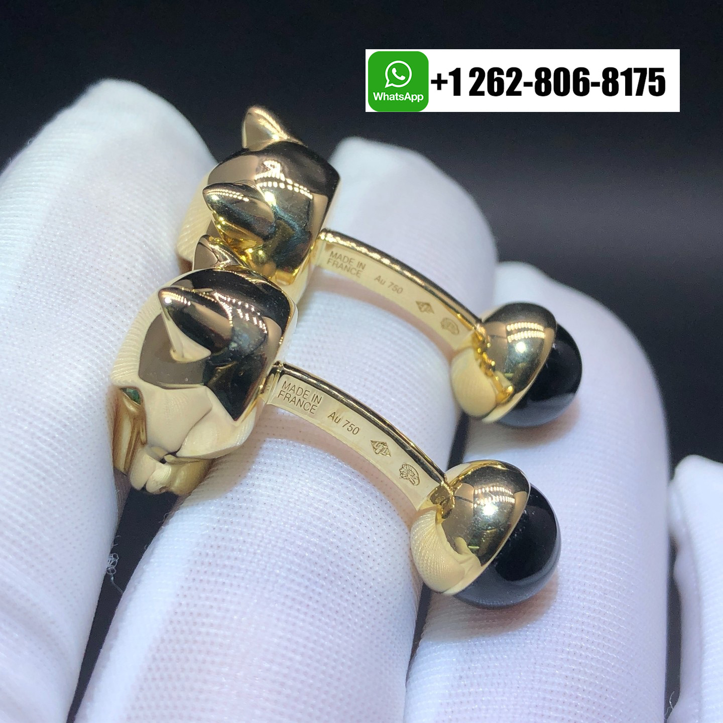 Panthere De Cartier Cufflinks in 18k Yellow Gold Onyx Emeralds