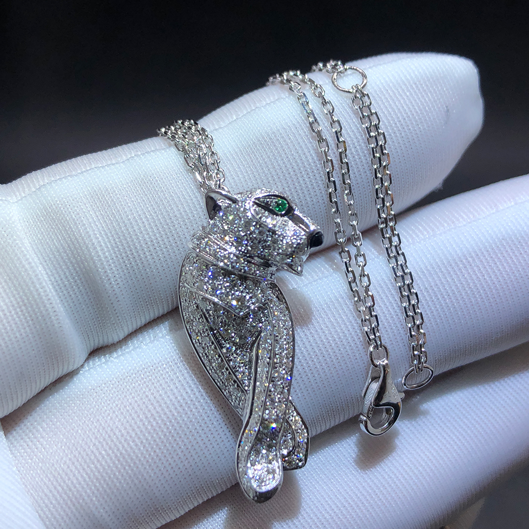 Panthère De Cartier Diamond Pendant Necklace in 18K White Gold