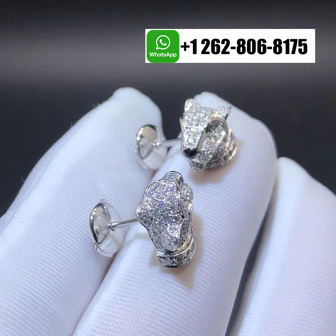 Panthere de Cartier 18K White Gold Pave Diamond Stud Earrings N8050700