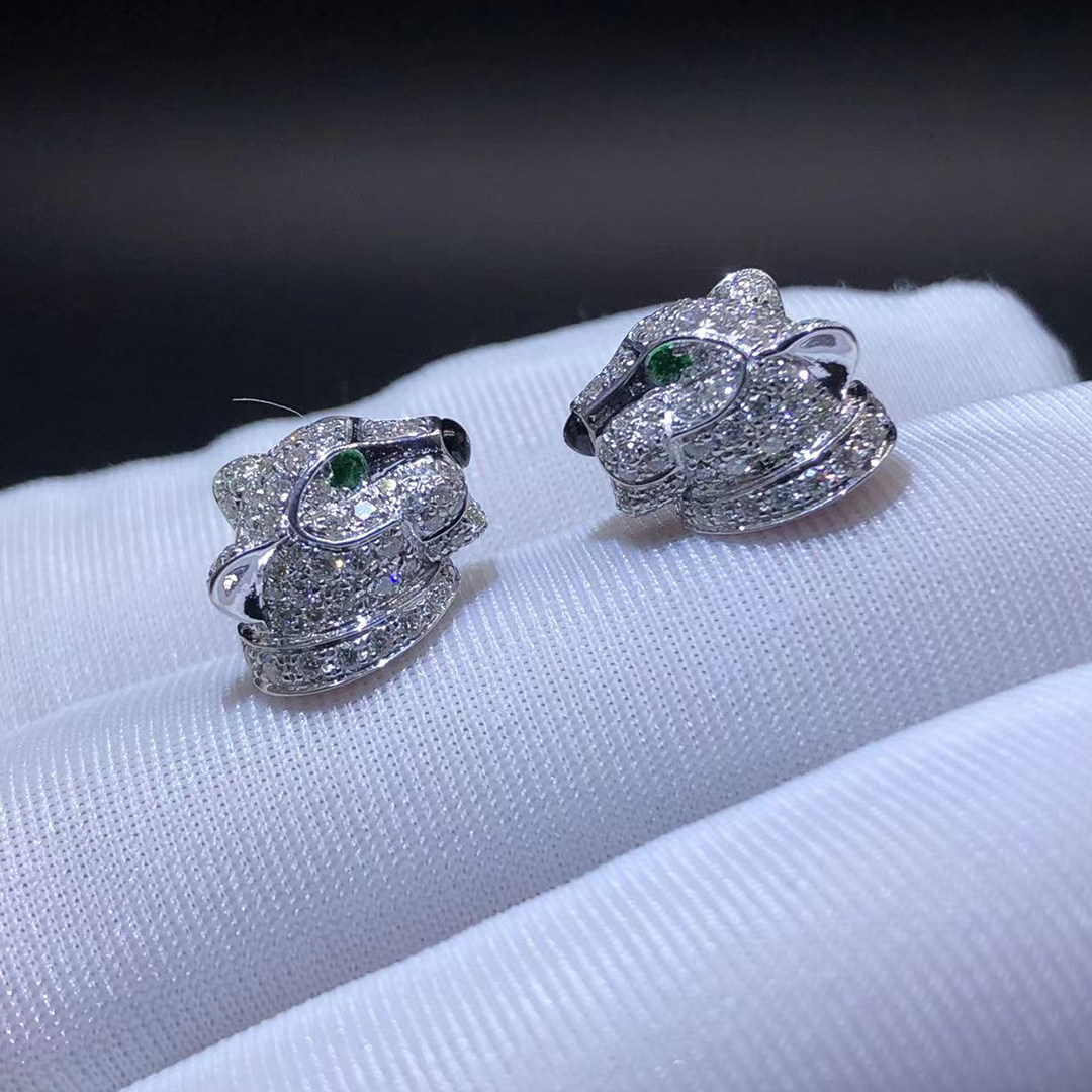 Panthere de Cartier 18K White Gold Pave Diamond Stud Earrings N8050700