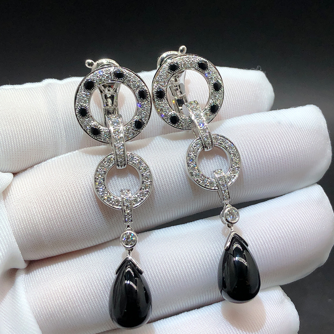 Panthère de Cartier Diamond Paved Onyx 18k White Gold High Jewelry Drop Earrings H8000746