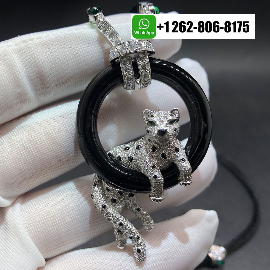 Panthère de Cartier High Jewellery Necklace with Diamonds Paved and Emerald HP700834