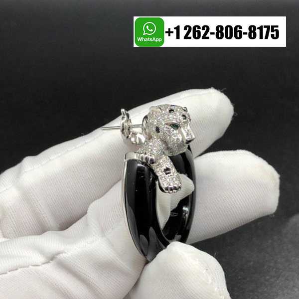 Panthere de Cartier Hoop Earrings in 18k White Gold Onyx Emeralds