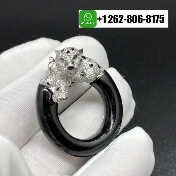 Panthere de Cartier Hoop Earrings in 18k White Gold Onyx Emeralds