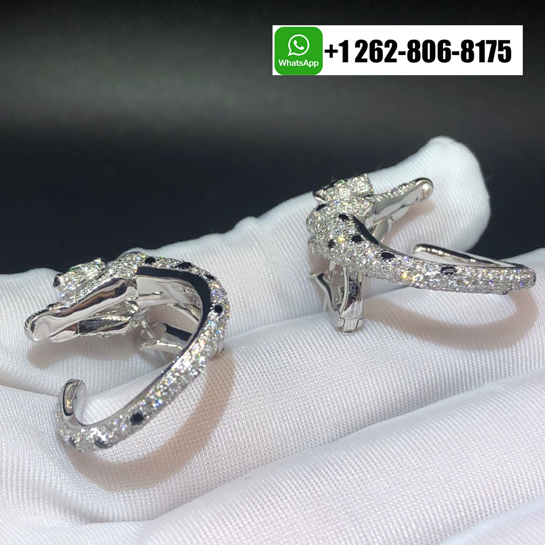 Panthère de Cartier Pave Diamond Hoop Earrings in 18k White Gold H8000330