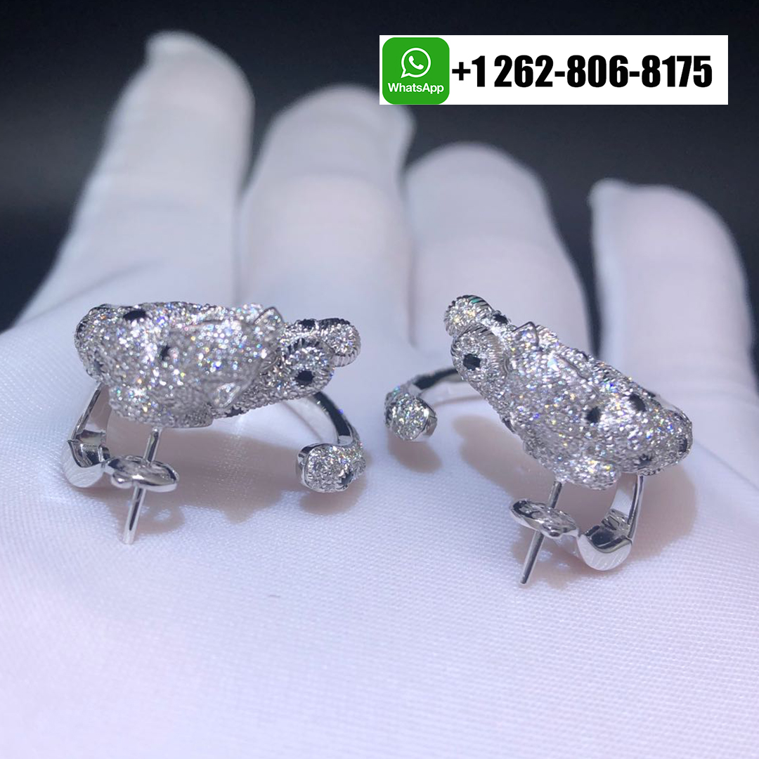 Panthère de Cartier Pave Diamond Hoop Earrings in 18k White Gold H8000330