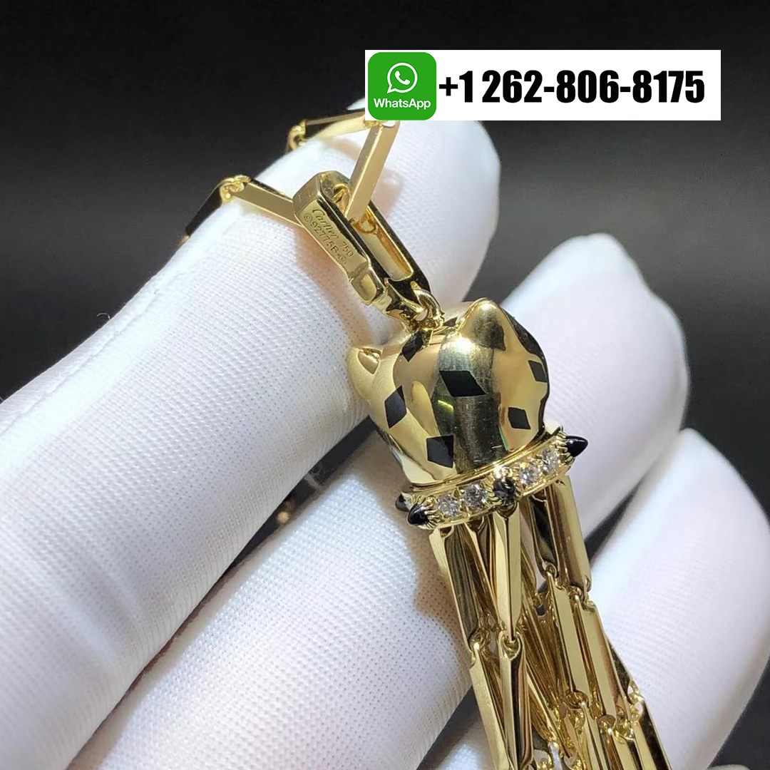 Panthère de Cartier Tassel Long Necklace 18k Yellow Gold with Diamonds, Black Lacquer, Emeralds, Onyx N7051000