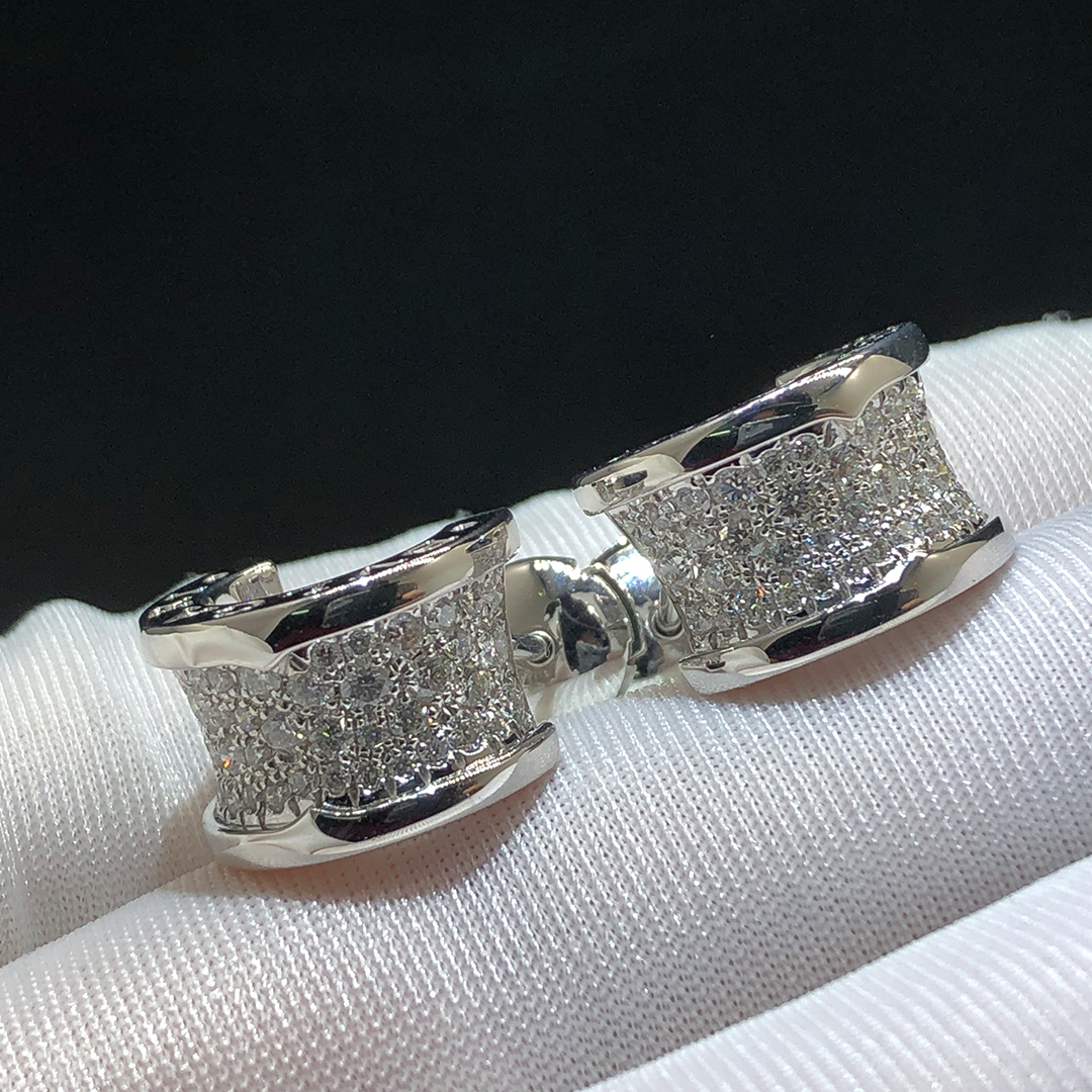 Bulgari B.Zero1 Pave Diamond 18k White Gold Earrings