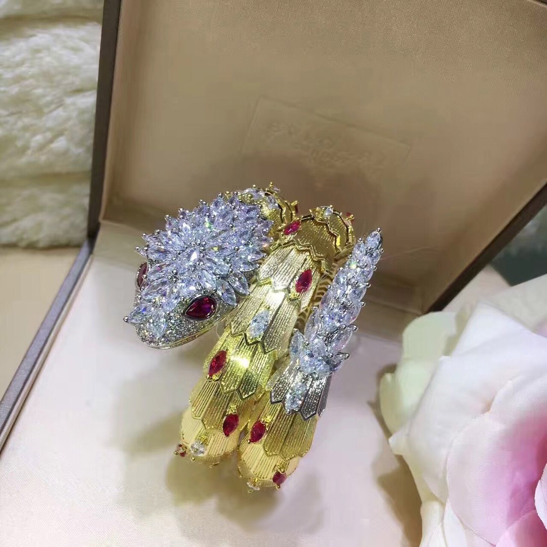 Bvlgari Serpenti 18k Yellow and White Gold 18.96ct Diamond and Emerald High Jewelry Bracelet