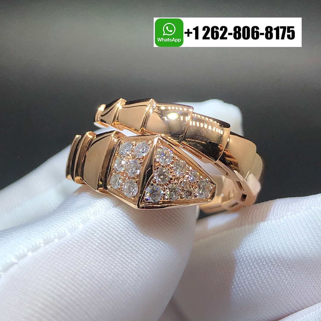 Bvlgari Serpenti Viper One-coil 18k Rose Gold Ring with Pavé Diamonds on The Head 345217