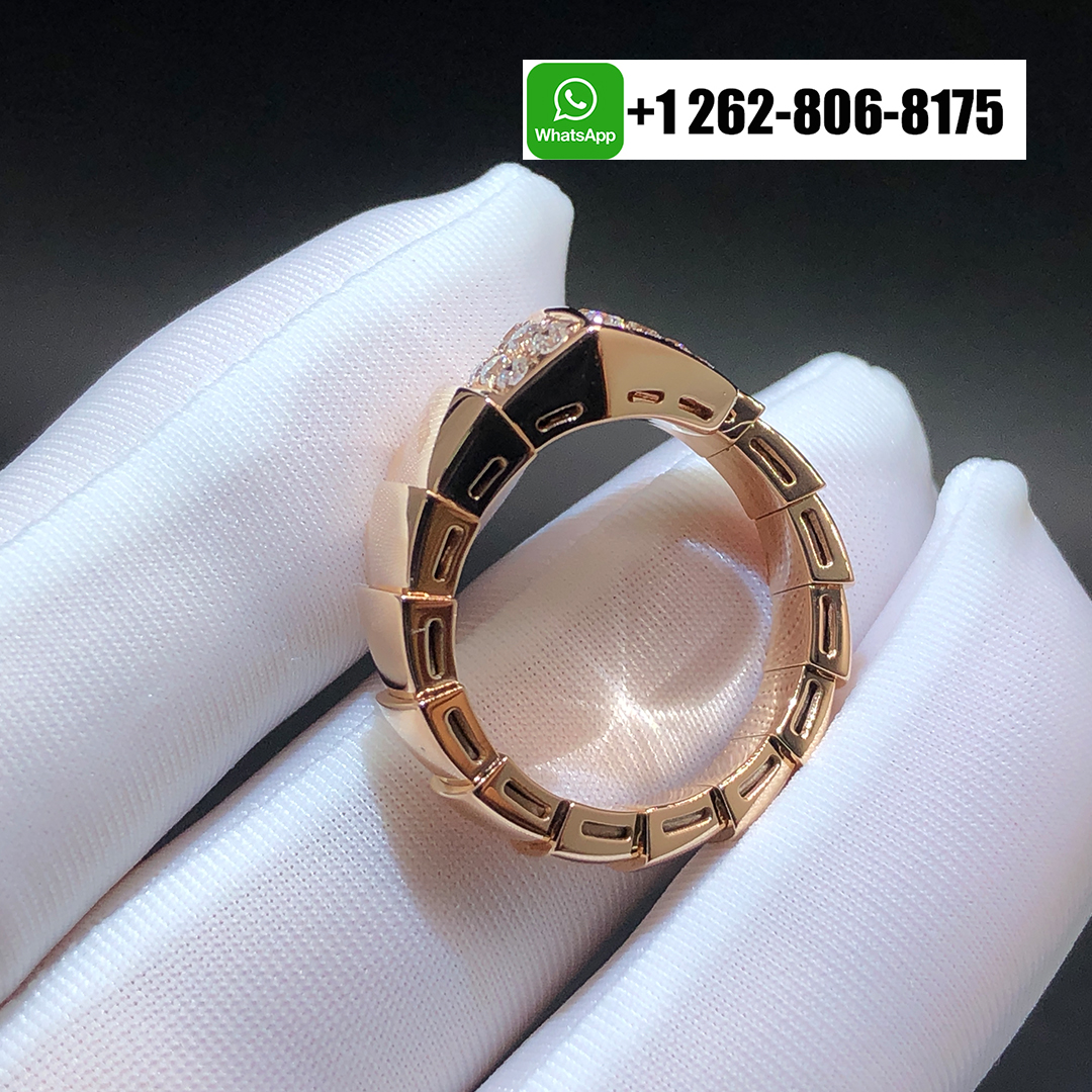 Bvlgari Serpenti Viper One-coil 18k Rose Gold Ring with Pavé Diamonds on The Head 345217