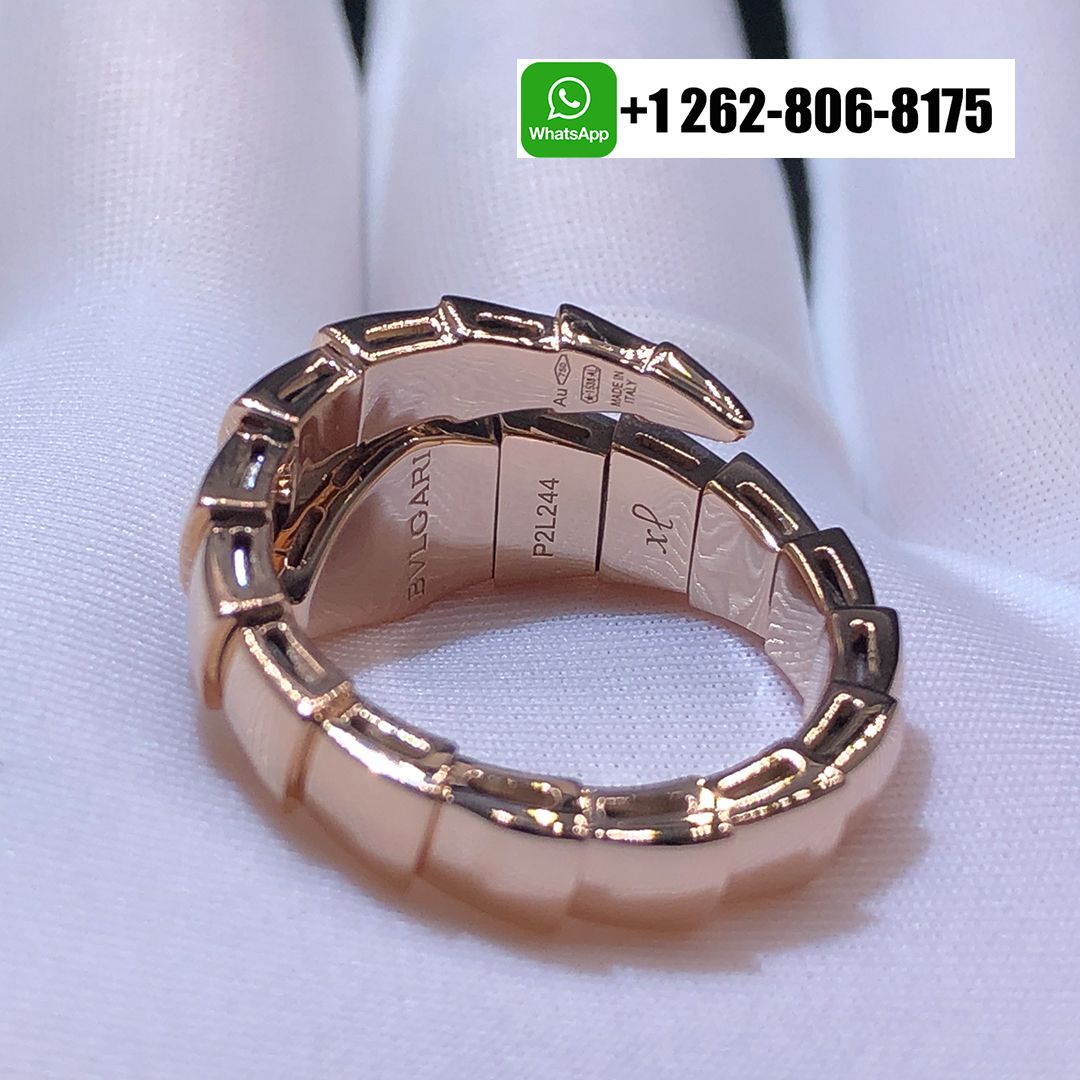 Bvlgari Serpenti Viper One-coil 18k Rose Gold Ring with Pavé Diamonds on The Head 345217