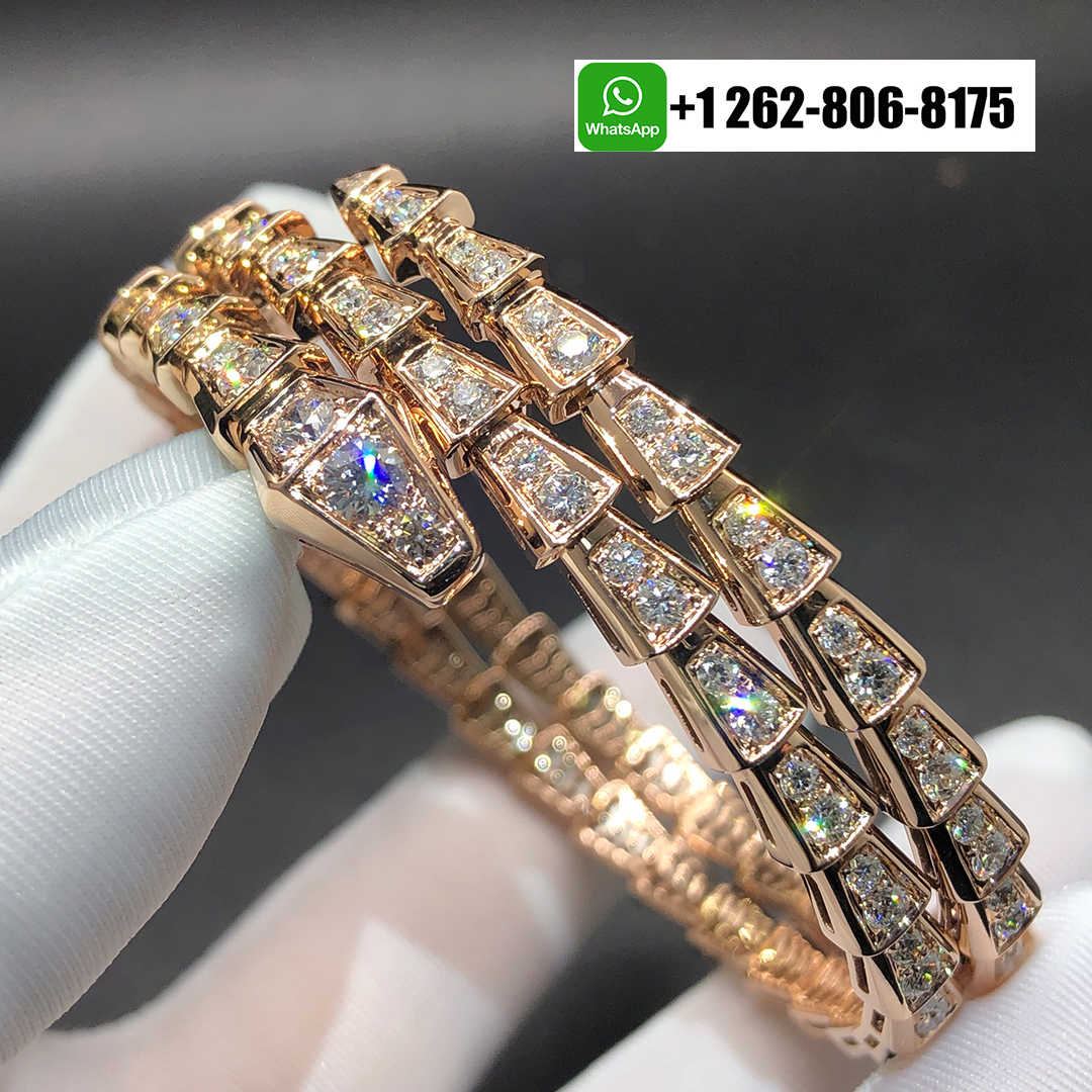 Bvlgari 18K Rose Gold Serpenti Viper Two-Coil Full-Pavé Diamond Bracelet 357271