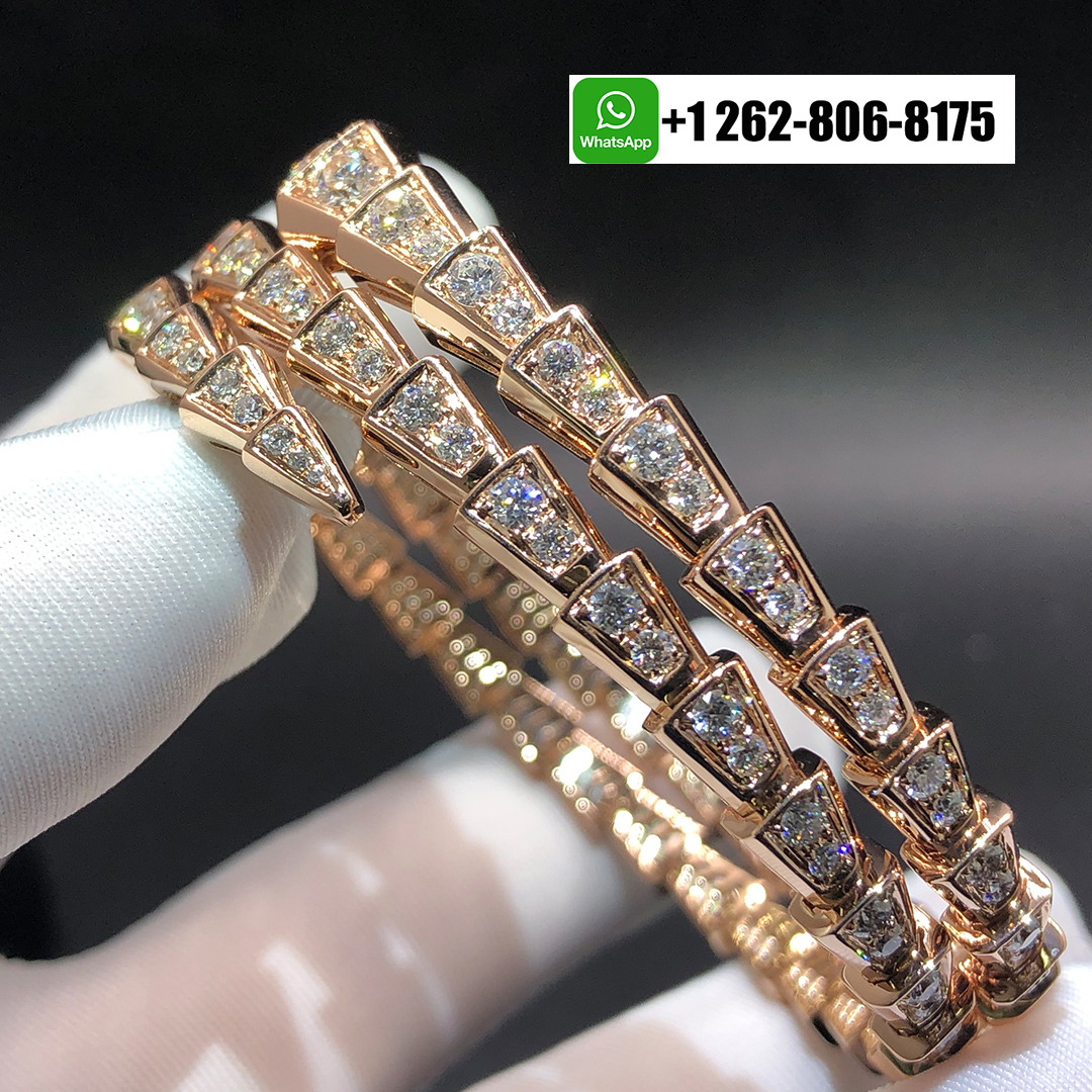 Bvlgari 18K Rose Gold Serpenti Viper Two-Coil Full-Pavé Diamond Bracelet 357271