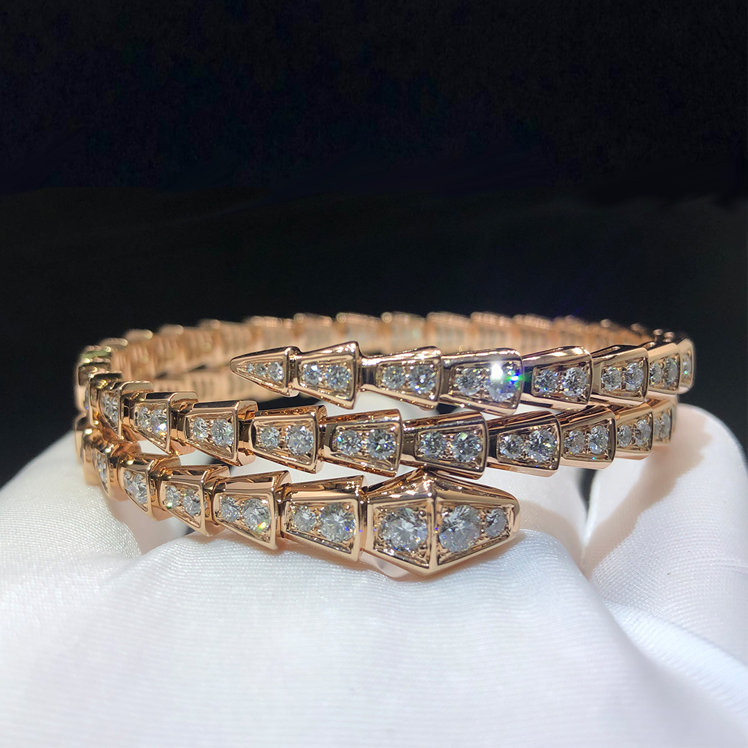 Bvlgari 18K Rose Gold Serpenti Viper Two-Coil Full-Pavé Diamond Bracelet 357271