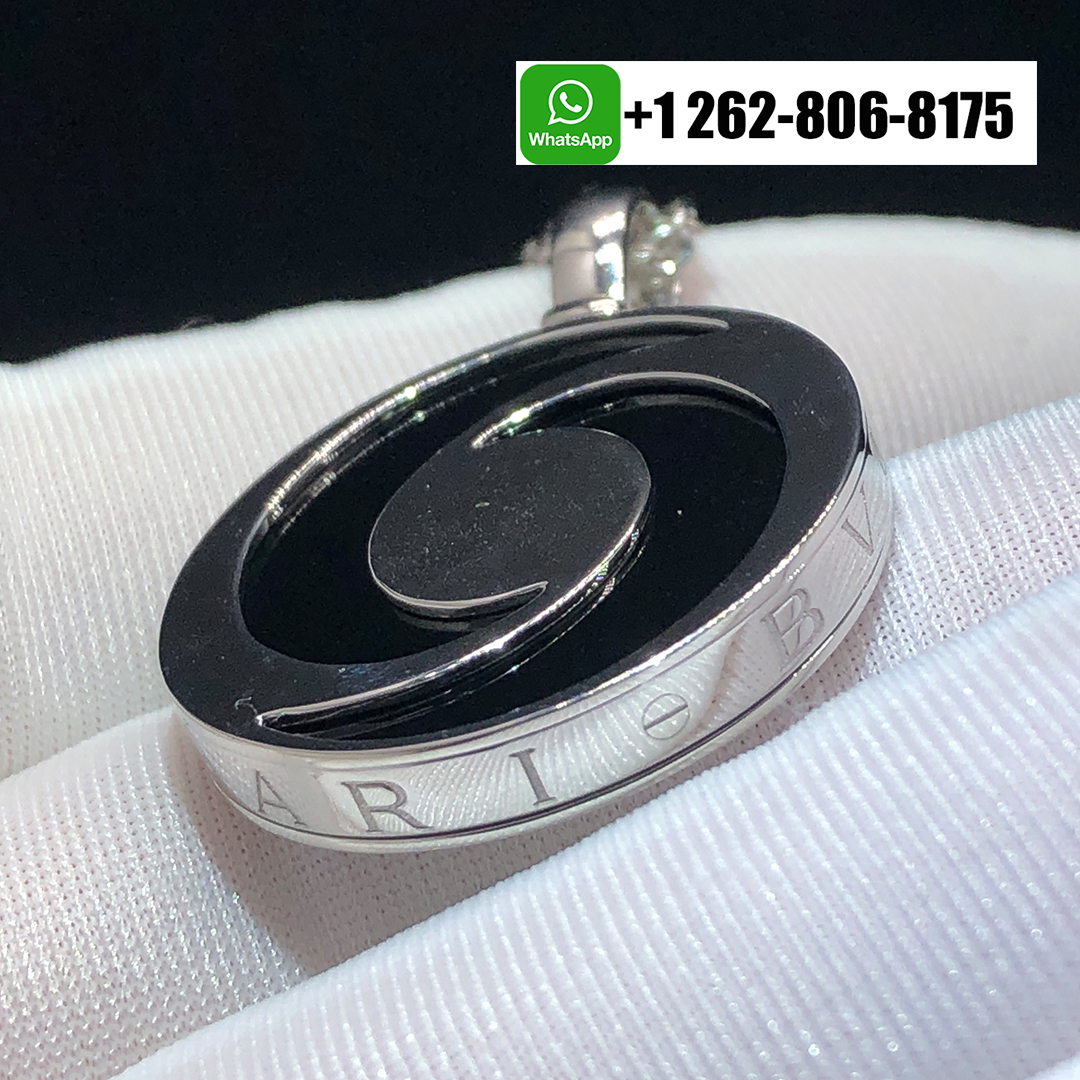 Bvlgari 18K White Gold Onyx Optical Illusion Spinning Pendant Necklace