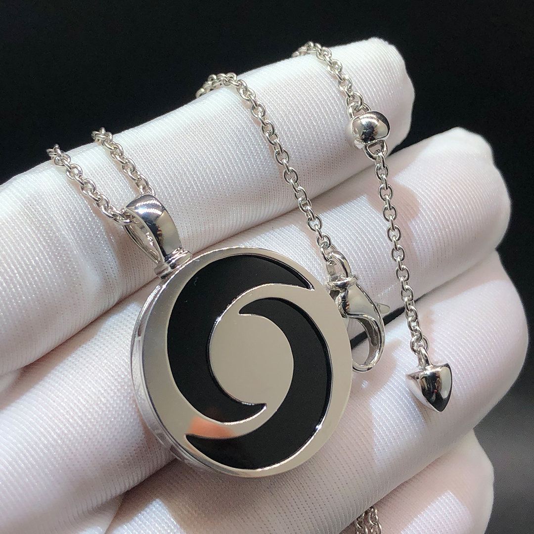 Bvlgari 18K White Gold Onyx Optical Illusion Spinning Pendant Necklace