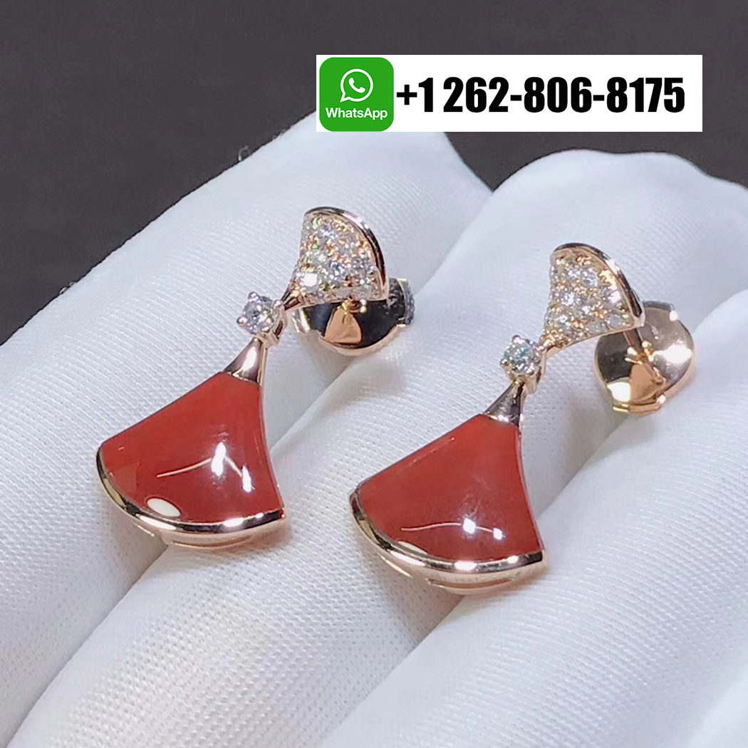 Bvlgari 18k Rose Gold Divas’ Dream Earrings Pave Diamonds and Carnelian